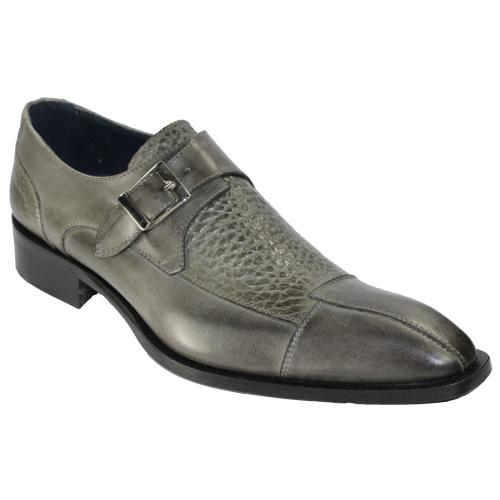 Duca Di Matiste 120 Grey Genuine Calfskin / Calfskin Print Loafer Monk Strap Shoes.